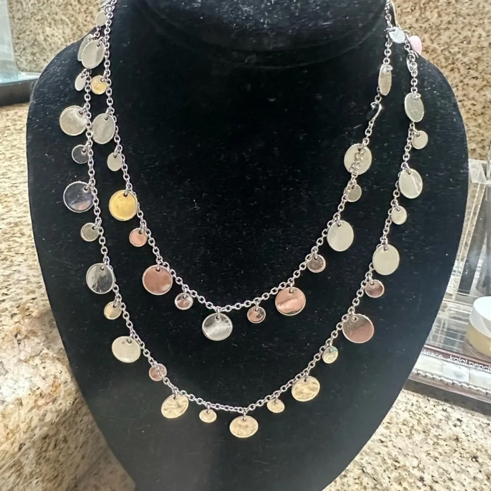 Lia Sophia Panorama Elegant Silvertone Long Disc Necklace Retired/Vintage - Picture 3 of 4